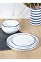 12 piece Porcelain Dinnerware Set, Set for 4, Microwave & Dishwasher Safe, White and Blue Rim - 8