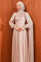 Draped Janjan Evening Dress with Powder Collar and Stones - 2