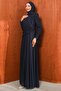 Navy Blue Draped Front Evening Dress - 4