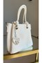 Women's Mini Tote Heart Keychain Crossbody Hand and Shoulder Bag White - 2
