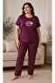 Plus Size Summer Combed Cotton Burgundy Short Sleeve Pajama Set