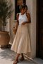 100% Cotton Muslin Fabric Midi Skirt – Elastic Waist with Tie Detail, Layered Summer Casual Skirt My3535 - 3