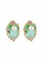 Brass Green Enamel Pearl Detailed Artistic Portrait Model Gold Color Women's Earrings