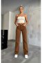 Denny Brown Stretchy Wide Leg High Waist Jean Loose Fit Comfortable Cut Denim Trousers - 2