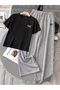 Unisex Women's Men's Minimal Ribbon Printed Oversized Tshirt and Baggy Sweatpants - Summer Two-Piece Tracksuit Set - 2