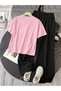Unisex Women's Men's Minimal Ribbon Printed Oversized Tshirt and Baggy Sweatpants - Summer Two-Piece Tracksuit Set - 4