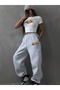 Women's Zipper Bear Printed Baby Tee Combed Cotton Crop Top and Sweatpants - Two-Piece Tracksuit Set