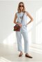 Women's Baby Blue Pocketed Pants Sleeveless Blouse with Necklace Linen Set Tkm-19000511 - 3