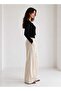 Women's Natural Linen Textured Wide-Leg Trousers with Pockets - 5