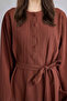 100% Cotton Crew Neck Poplin Long Sleeve Brown Midi Dress H8773Ax26Sm - 4