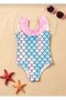 Girls' One-Piece Swimsuit Mermaid Fish Scale Pattern Ruffle Summer Swimwear - 2