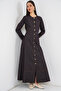 Women's Belted Long Denim Dress 1545 - Brown - 3