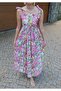 Women's Patterned A-Line Linen Touch Woven Dress with Tie Straps - 5