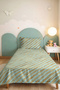 Blue Striped Geometric Youth Room Single Pique Set - Gold Modern 160X220 cm Bedspread - 5