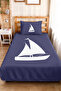 Navy Blue Sailing Marine Youth Room Single Pique Set-Minimal 160X220 cm Quilted Bedspread - 2