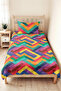 Geometric Colorful Youth Room Single Pique Set - Zigzag Turquoise Yellow 160X220 cm Bedspread - 6