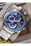 Functions Active, in Stylish Box, Silver Steel Cord, Navy Blue Dial, Men's Wristwatch with Calendar + Chain Bracelet - 3