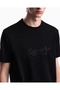 Men's Thick Jersey Woven Fabric Logo Embroidered Round Neck Short Sleeve Black T-Shirt - 4