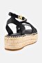 Women Lather Rope Real Espad Adjustable Buckle Wedge Sandals, Black - 2