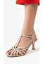 Velmya Women's Brown Leather Intertwined Band Hellenistic Design Single Band High Heel Shoes 8 cm - 5