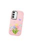 Samsung Galaxy S22 Compatible Case Camera Protector Pink Silicone Couple Phone Case with Floral Pattern - 3