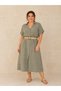 Women's Straw Belted Full Buttoned Cotton Fabric Dress 42-46