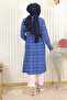 Belt Detailed Buttoned Cashmere Coat Indigo 19176 - 4