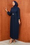 Navy Blue Belted Pleated Evening Dress - 4