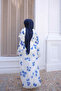 Cobalt Blue Sleeve Collar Ruffle Patterned Dress - 4