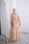 Beige Half-Buttoned Layered Dress with Elastic Sleeves - 5