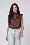Women's Padded Collar Balloon Cut Satin Blouse - 2