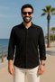 Milano Men's Black Oversize Textured Aerobin Linen Look Shirt (Aerobi̇n) - 3