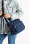 Multi-Compartment Crinkle Fabric Crossbody Shoulder Bag - Casual Bag with Mascot Keychain - 2
