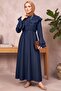 Button-Front Flounce Hijab Dress - Long Casual Dress with Ruffle Detail
