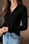 Women's Polo Collar Long Sleeve Basic T-Shirt 100% Cotton Single Jersey Fabric Slim Fit - 2