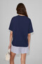 Lagertha Women's 100% Organic Cotton Thick Textured Oversize Fit Round Neck Navy Blue T-Shirt - 5
