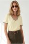 Women's Yellow V-Neck Chain-Embellished Stretchy Ribbed T-Shirt Tsh-19001018 - 3