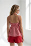 Women's Fuchsia Adjustable Strap Gingham Blouse with Bow on the Front Blz-19003272 - 5