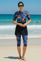 2-Piece Set (with Bonnet Gift) Water-Repellent Fabric Semi-Hijab Swimsuit with Front Zipper and Below-Knee Leggings D52