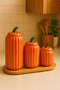 3-Piece Stand-Ready Orange Lidded Striped Porcelain Jar Storage Set, with Tea, Sugar, Coffee, Salt Labels and Gift - 2