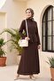 Stone Detailed Belted Skirt Lined Polyviscon Suit - Dark Brown - 3