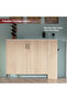 Extendable Bar Cabinet with Wine Rack, 2 Door Kitchen Storage Cabinet with Movable Side Table, Buffet Sideboard for Dining Room, Living Room and Home Bar - Natural Davos Oak and White - 5