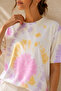 Women's Pink Lilac Yellow Tie-Dye Patterned Oversize T-Shirt - 2
