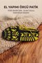 Handmade Traditional Kilim Patterned Knitted Booties Vintage Dowry Box Yellow Black Home Booties Size 37-38 - 2