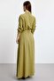 Wicker accessory detailed blouse and pleated skirt linen set olive - 4