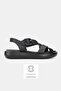 Women's Black Genuine Leather Strappy Flat Sole Daily Sandals