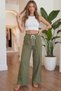 Women's Khaki Muslin Palazzo Pants Wide Leg High Waist - 2