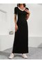 Women's Short Sleeve V-Neck Viscose Long Dress with Side Stripe Detail - 3