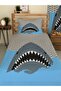 MİLROMA Shark Patterned Baby and Kids Printed Single Pique Set 160x230 Blue