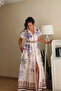 Pastel Patterned Low-Sleeve Long Dress - 3